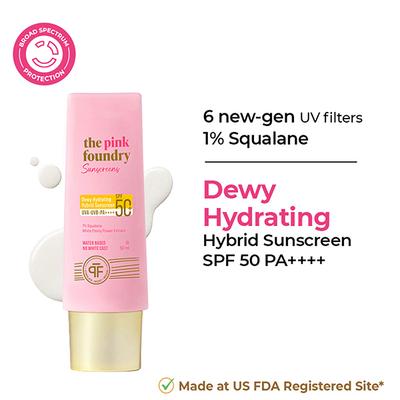 The Pink Foundry Dewy Hydrating Hybrid Sunscreen with 1% Squalane - SPF 50+ UVA,UVB,PA++++, Lightweight 50 ml - Body Sunscreen