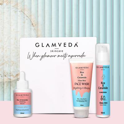 Glamveda Korean Glass Skin Rice & Ceramide 3 Step Daily Skincare Routine 3 Items 1's - Makeup Kits & Sets
