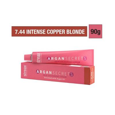 Streax Professional Argan Secrets Hair Colourant Cream Enriched - Intense Copper Blonde 7.44 90 gm - Crème