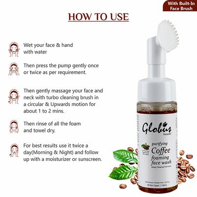 Globus Naturals Coffee Brightening Foaming With Silicon Face Massage Brush 150 ml - Face Wash & Cleansers