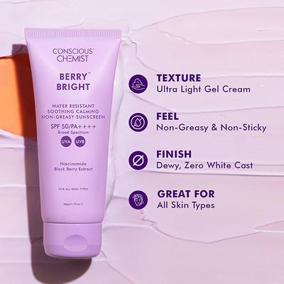 Conscious Chemist Berry Bright SunscreenSpf 50 Pa ++++Uva/UvbNiacinamide & Berry Extract 50 gm - Face Sunscreen