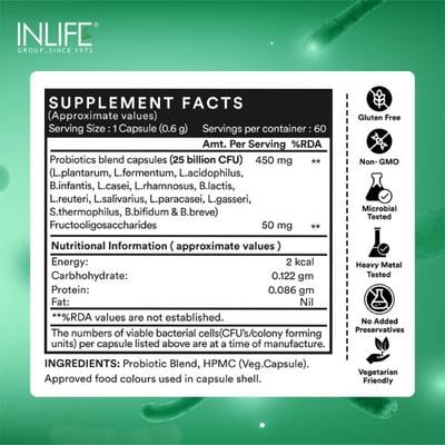 Inlife Pre & Probiotic Forte Veg Capsule 60's - Digestive Health
