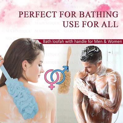 Majestique Long Handle Bath Loofah, Body Scrubber Soft Nylon Mesh Sponge Bath Brush- Multicolor 1's - Loofahs & Sponges