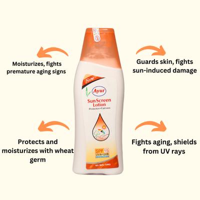 Ayur Herbals Sun Screen SPF 15 UVA/UVB Protection Lotion 200 ml - Personal Care (Ayush)