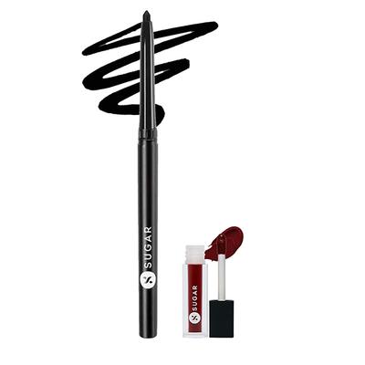 SUGAR Cosmetics Kohl Of Honour Intense Kajal 01 Black Out (Black)+Smudge Me Not Liquid Mini Lipstick - 01 Brazen Raisin 50 gm - Lipsticks