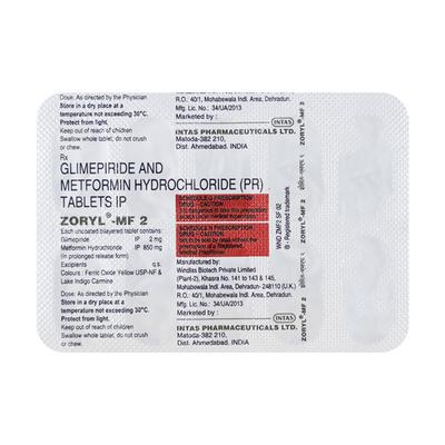 Zoryl MF 2mg/850mg Tablet 10'S - Diabetes-Ant