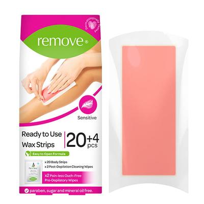 Remove Wax Strips 24 Pcs Body Strips - Sensitive (20 Body Strips & 2 Pain-Less + 4 Post Depilation Cleaning Wipes) 1's - Shaving & Hair Removal