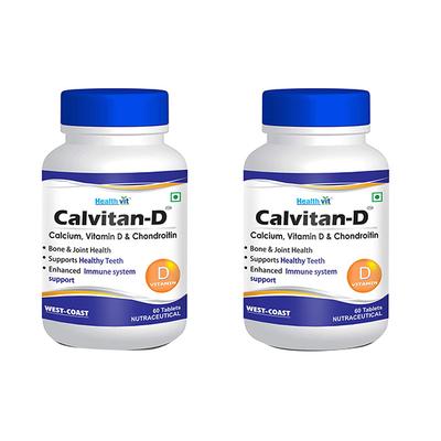 Healthvit Calvitan-D Calcium, Vitamin D & Chondroitin Ideal for Bone, Muscle Health & Joint Support of Men & Women - Tablets 2's - Multi-Vitamins