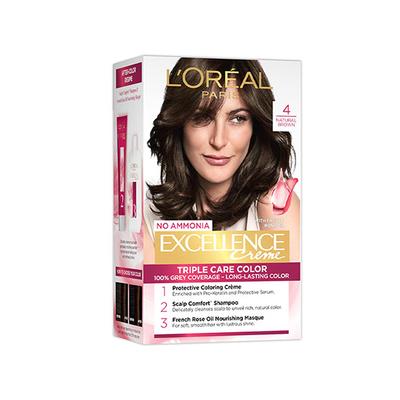 L'Oreal Paris Excellence Creme Hair Color, 4 Natural Brown 100gm+72ml - Crème