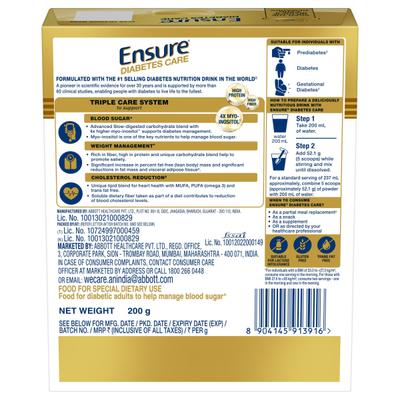 Ensure Diabetes Care Powder - Vanilla Flavour 200 gm (Refill Pack) - Diabetes (Fitness)
