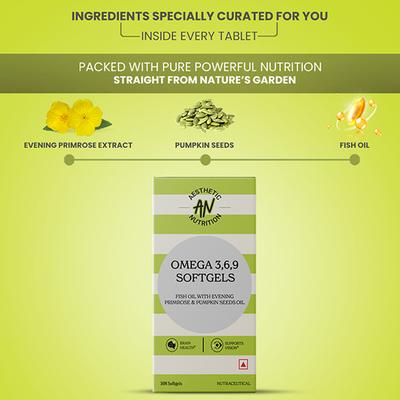 Aesthetic Nutrition Omega 3 6 9 Softgels Triple Omega Formula With Evening Primrose, Fish Oil, And Pumpkin Seed Oil For Heart, Skin 30 Softgels 1's - Omega Fish Oil Fatty Acids