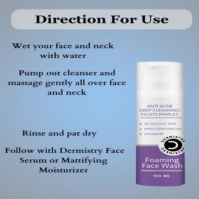 Dermistry Anti Acne 1% Salicylic Acid Body Wash 200 ml + Anti Acne Foaming Face Wash 150 ml - Face Wash & Cleansers