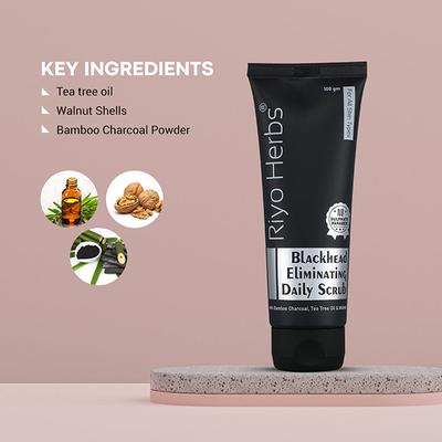 Riyo Herbs Blackhead Eliminating Daily Scrub - Bamboo Charcoal Tea Tree Oil & Walnut 100 gm - Face Scrubs