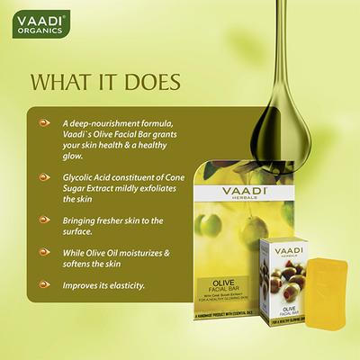 Vaadi Herbals Olive Facial Bar with Cane Sugar Extract 25 gm - Soaps