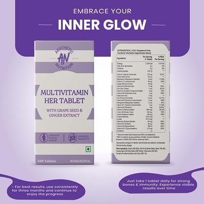 Aesthetic Nutrition Multivitamin Her With Grape Seed, Ginger Extract, Hyaluronic Acid, Vitamin B3, And B12 60 Tablets 1's - Multi-Vitamins