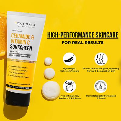 Dr. Sheth'S Ceramide & Vitamin C SPF 50+ PA+++ Sunscreen 80gm - Face Sunscreen