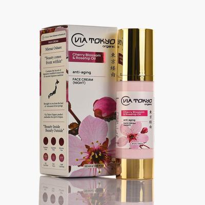 VIA TOKYO ORGANIC Cherry Blossom & Rosehip Oil Face Cream, Anti - Aging Night Cream, No Sulphates, No Paraben 50 ml - Face Creams