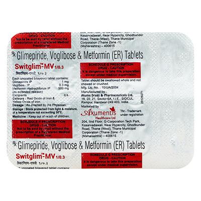 Switglim MV 1/500/0.3mg Tablet 10'S - Diabetes-Ant