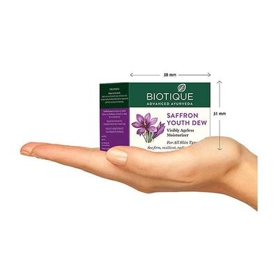 Biotique Bio Saffron Youth Dew Visibly Ageless Moisturizer for All Skin Types 50 gm - Dark Circle & Wrinkle Busters