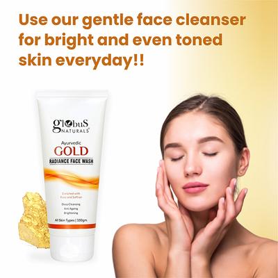 Globus Naturals Gold Radiance Anti Ageing & Brightening Face Wash Enriched with Saffron & Rose 100 gm - Face Wash & Cleansers