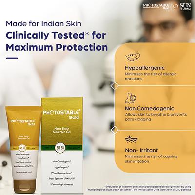 Photostable Gold SPF 55 PA +++ Matte Finish Sunscreen Gel 50gm - Sunscreen Preparations-Emo