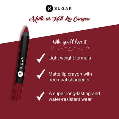 SUGAR Cosmetics Matte As Hell Crayon Lipstick - 03 Poison Ivy (Wine) 2.8 gm - Lip Crayons