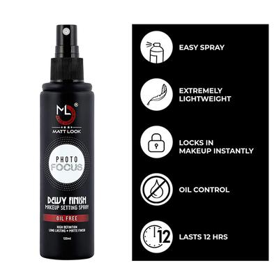 Matt Look Photo Focus Dewy Finish Makeup Setting Spray, Oil Free, High Definition, Long Lasting, Matte Finish 120ml - Face Palettes