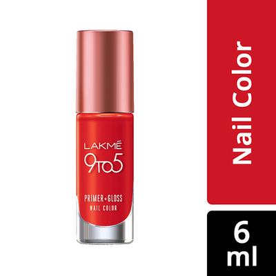Lakme 9To5 Primer + Gloss Nail Colour Red Splash 6 Ml - Nail Polish