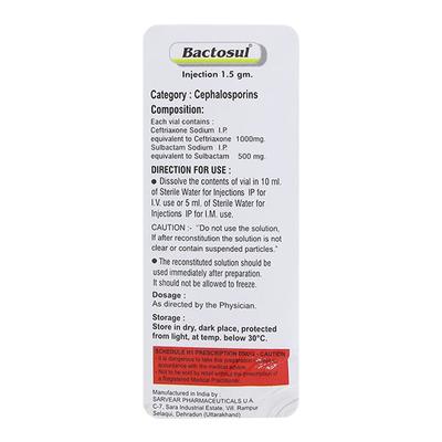 BACTOSUL Injection 1.5gm : Price, Uses, Side Effects | Netmeds