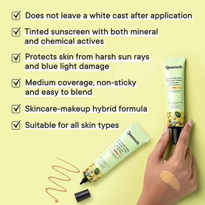 Quench Botanics Bravocado Daily Defense Tinted Sunscreen SPF 50 PA+++ (Light Medium) 50 ml - Face Sunscreen