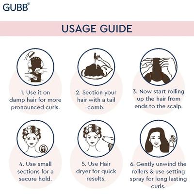 GUBB Hair Rollers - 6 Medium Hair Curlers 50 gm - Rollers & Curlers