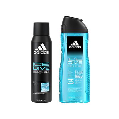 Adidas Ice Deodorant Spray 150ml + Adidas Ice Dive 3-In-1 Shower Gel 400ml 2's - Men Deodorants/Roll-Ons