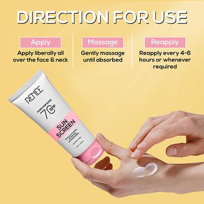 Renee Pore Minimising Sunscreen Spf 70 With 2 Percent Niacinamide, 2 Percent Peptide and 3 Percent Multivitamins 50 ml - Body Sunscreen