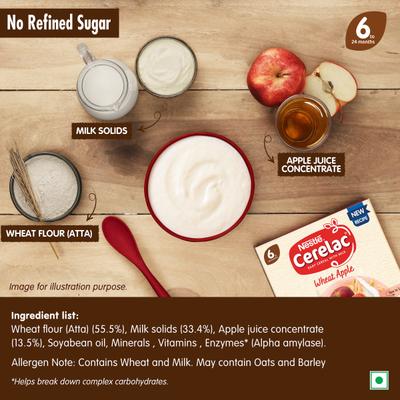 Nestle Cerelac Baby Food Cereal No Refined Sugar No Preservatives - Wheat Apple (For 6 Months to 24 Months Baby) 350 g - Baby And Infant Supplements