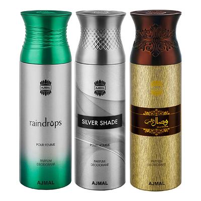 Ajmal Raindrops Silver Shade Wisal Dahab Deodorant Spray (Pack of 3) 200 ml - Perfumes (Edt/Edp)