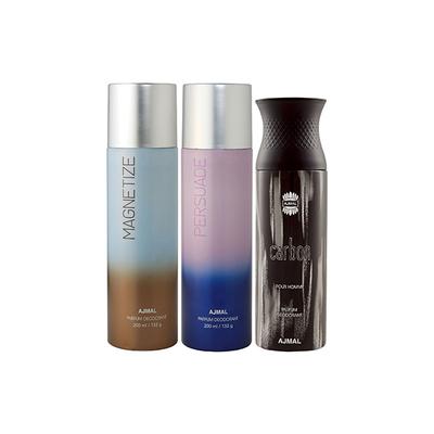 Ajmal Magnetize And Persuade For Men & Women And Carbon Deodorants Pack of 3 200 ml - Deodorants/Roll-Ons