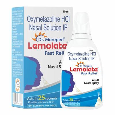Dr. Morepen Lemolate Fast Relief Adult Nasal Spray 10 ml - Nasal Decongestion