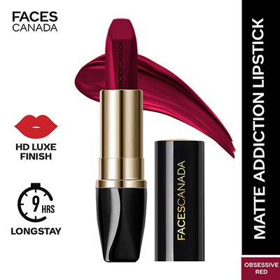 Faces Canada Matte Addiction Lipstick Luxurious Comfort with Mulberry Oil & Shea Butter Hd Finish Obsessive Red 07 3.7gm - Lipsticks