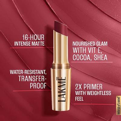 Lakme 9to5 Powerplay Priming Matte Lipstick, Lasts 16hrs, Berry Base, 3.6 gm - Lipsticks
