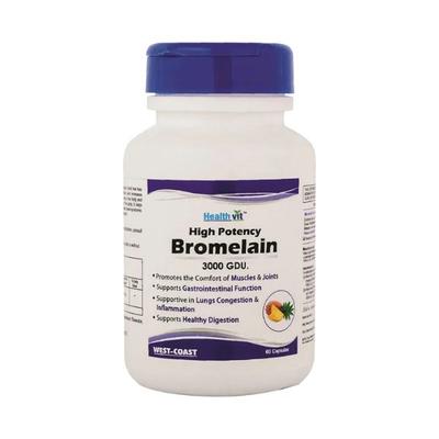 Healthvit High Potency Bromelain 3000 GDU/Gram Natural Supplement, Non-Synthetic, 500 mg- Capsules 60's - Herbal Dietary Supplement