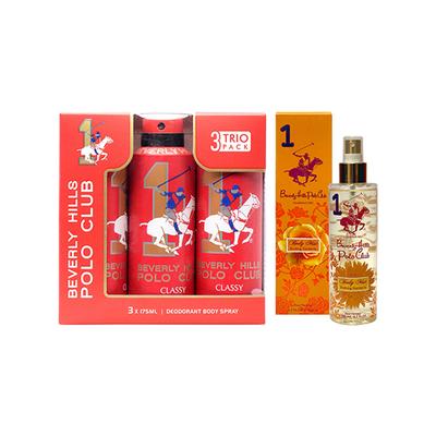 Beverly Hills Polo Club Classy Men Deo No.1 Trio Pack + Evoking Gardenia No.1 Women Body Mist Set 1's - Deodorants/Roll-Ons