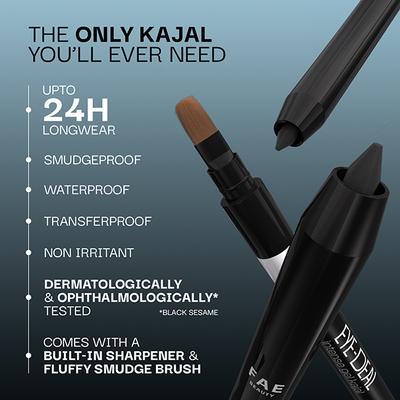 FAE Beauty Eye-Deal Intense Gel Kajal, Smudgeproof, Waterproof, Long Lasting, with Built-In Sharpener & Fine Bristle Brush Shade - Black Sesame 0.35 gm - Kajal & Kohls
