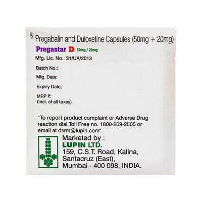 PREGASTAR D 50/20 Capsule 10's - Neuropathic Pain-Dru