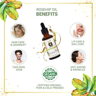 Anveya Rosehip Oil, Cold - Pressed Organic 50 ml - Carrier Oils