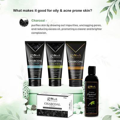 Globus Naturals Pre and Post Holi Ritual Ayurvedic Charcoal Skin Care Gift Box, for All Skin Types - Both Men and Women Face Wash 100gm, Face Scrub 100gm, Peel Off Mask 100gm, Charcoal Shampoo 250ml and Soap 100gm 1's - Makeup Kits & Sets