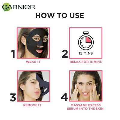 Garnier Black Rice Pure Charcoal Black Serum Mask Face Serum Sheet Mask for Women 28 gm - Face Serum