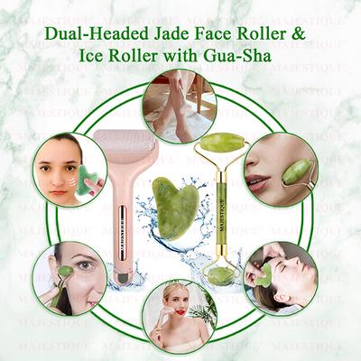 Majestique Face Massage Kit, Ice Roller, Jade Massager and Gua Sha for Lifting, Neck Healing 3Pcs 1's - Massagers