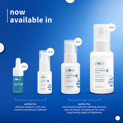 Plum Rice Water & 10% Niacinamide Face Serum - Brightens from 1st Use, Dermat-Tested 50 ml - Face Serum