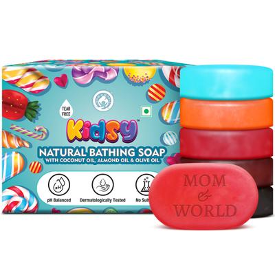 Mom & World Kidsy Natural Baby Bathing Soap - Tear Free (Pack of 5 x 75 gm) - Baby Soap