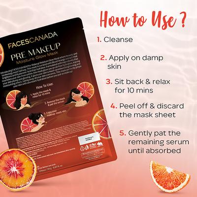 Faces Canada Pre-Makeup Moisture Glow Mask, Facial - Like Hydrating Sheet Mask 20 gm - Sheet Masks